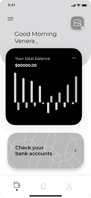 Wireframe of MoneyPay app home screen