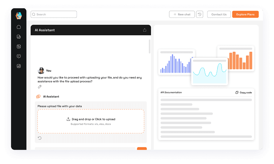 ChatBot UI design with AI Assistant file upload