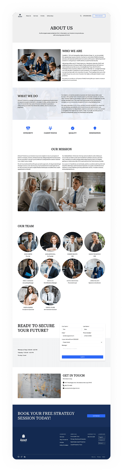 UI design of Asset Protection about us page