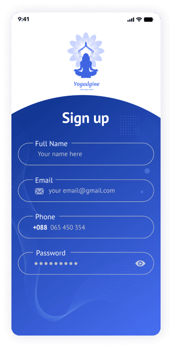 Yogadgine app sign up screen design