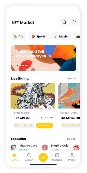 NFT Store home screen UI design