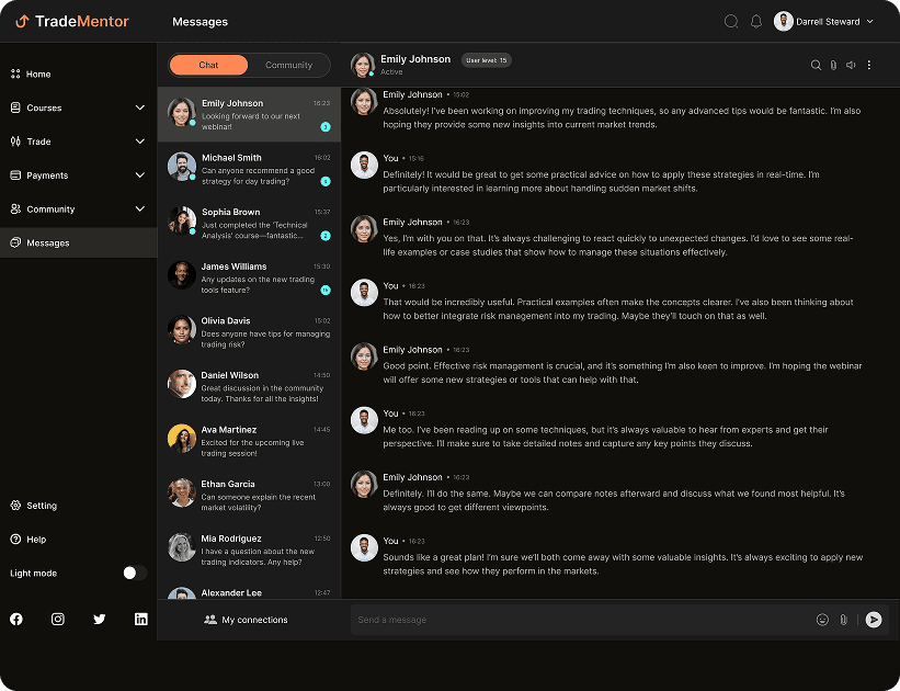 UI design of the TradeMentor communication panel