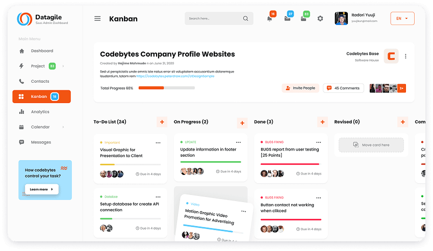 UI design of Datagile Kanban dashboard