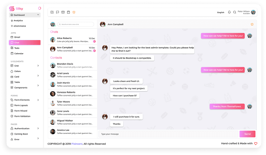 Sliky CRM software chat app dashboard