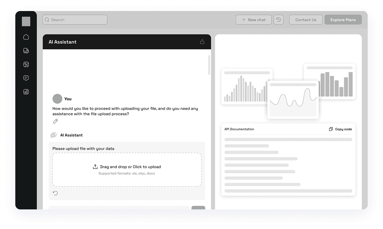 Wireframe of ChatBot-s AI Assistant with file upload