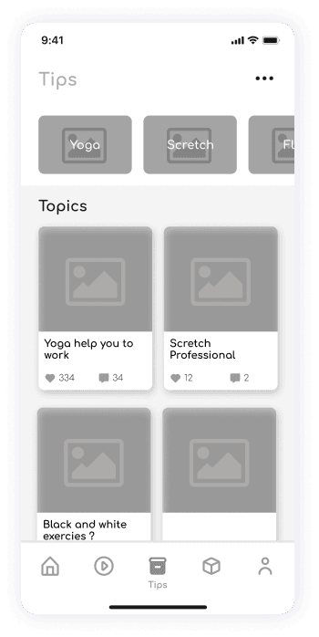 Wireframe of ShareFit app tips screen