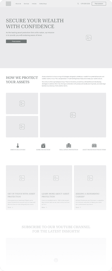 Wireframe of the Asset Protection homepage