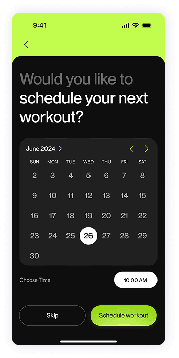 UI design of Fitty workout scheduling screen