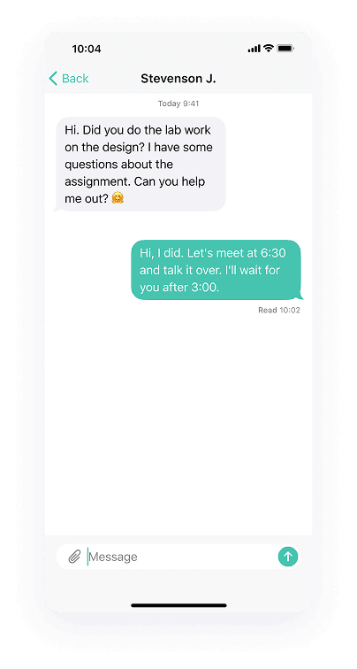 UI design of the University Student app-s chat conversation screen