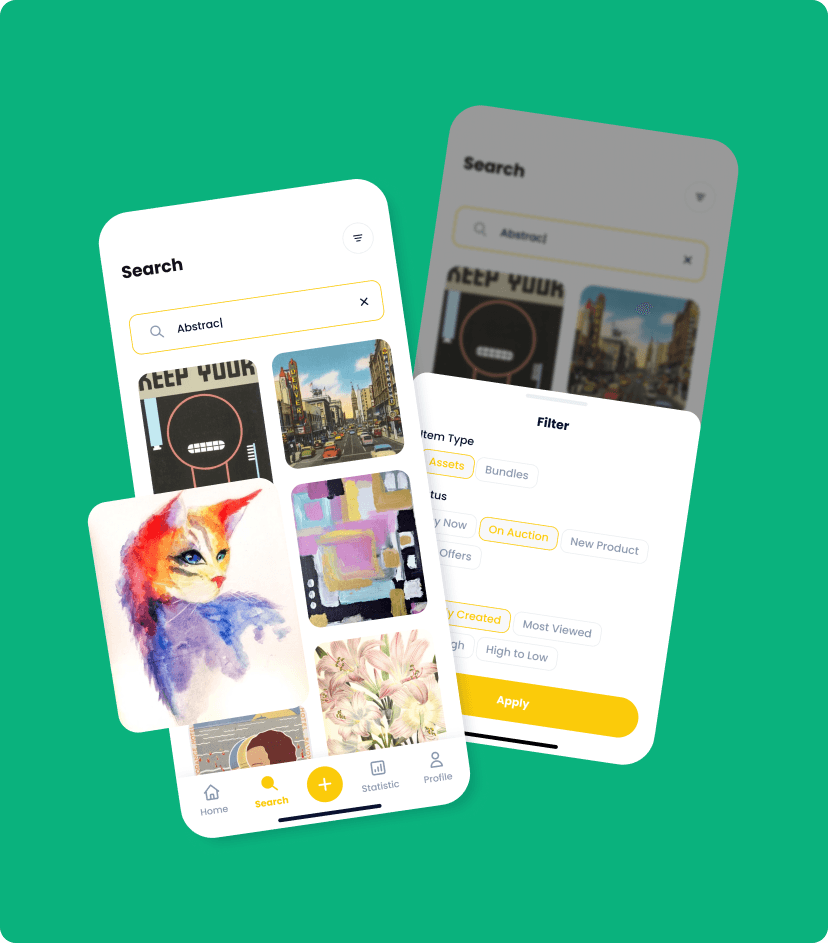 NFT Store app artwork discovery and filtering feature