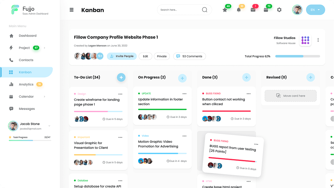 Design of the project management app Fujjo
