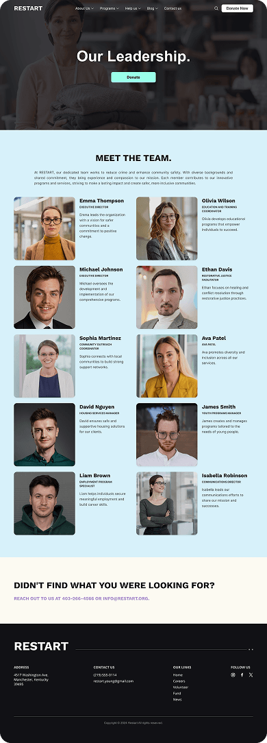 UI design of RESTART leadership page