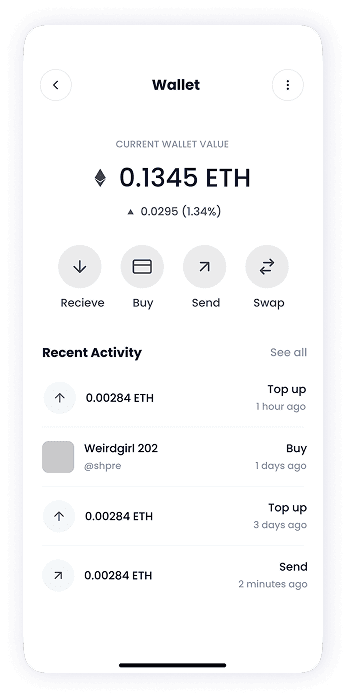 NFT Store wallet screen wireframe