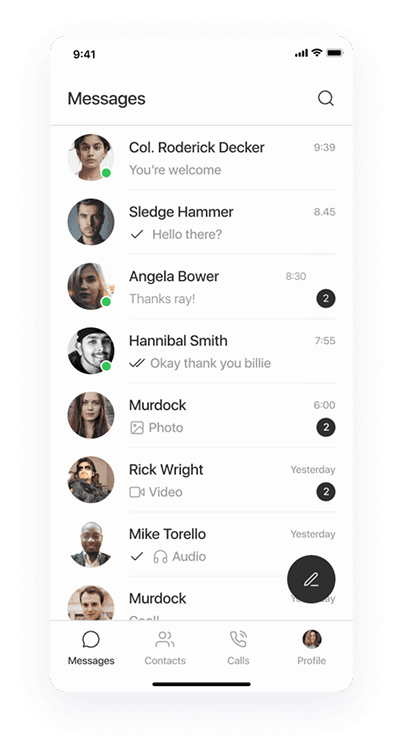 UI design of Splash app-s messages screen