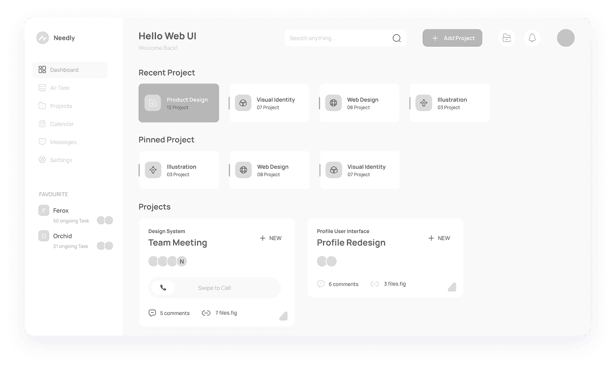 Needly main dashboard wireframe