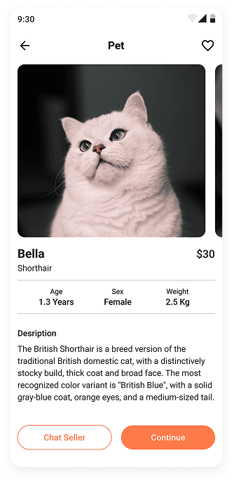 UI design of MyPet app pet detail screen