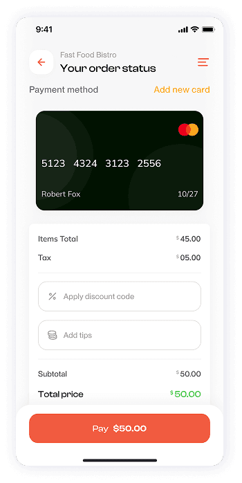 Have Meal app payment confirmation screen UI design