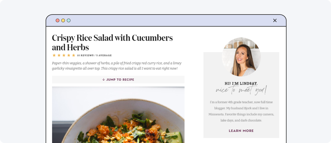 Pitch of Yum, example of a food blog design