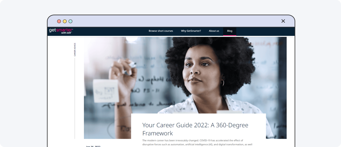 GetSmarter, example of an educational blog design