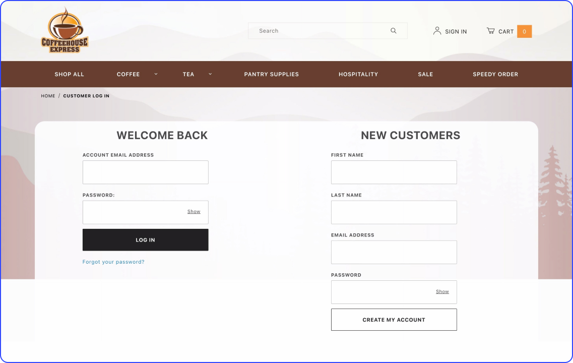 Coffee House login page